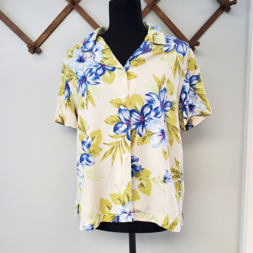 Vntg Floral Silk Bill Blass Button Down size L